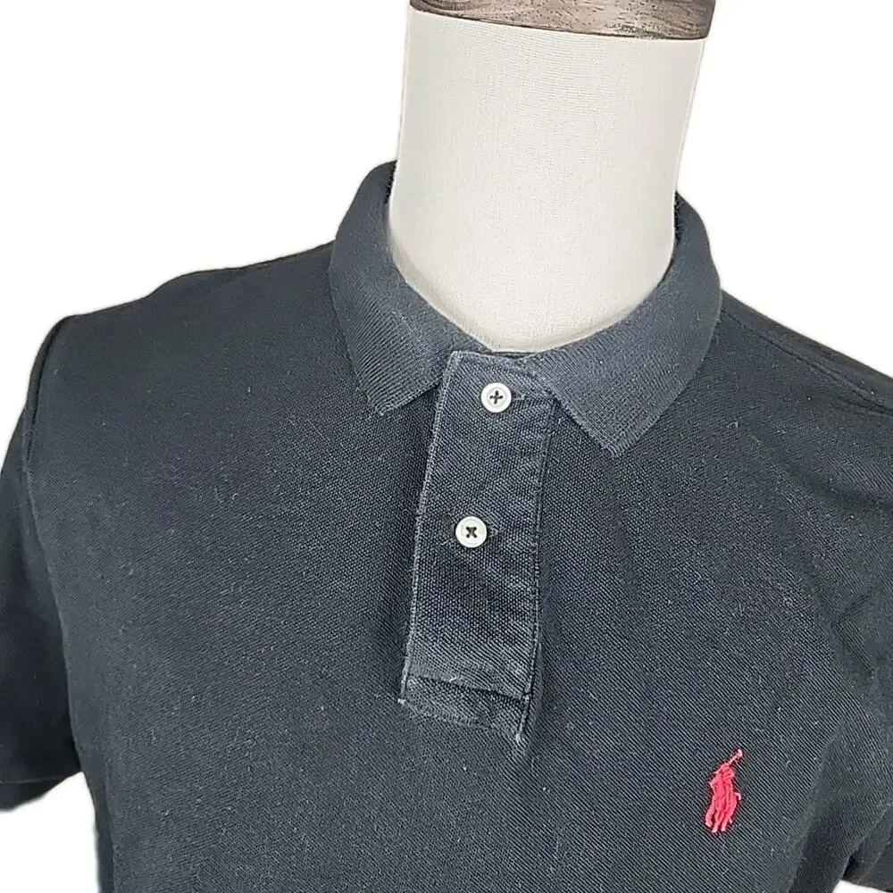 Polo Ralph Lauren Mens Custom Slim Fit Polo Short Sleeve Black Size L Cotton